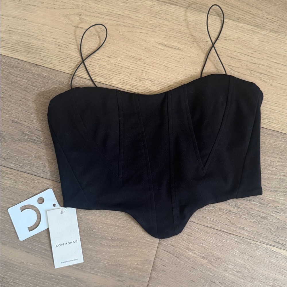 NWT Commense Black Contour Uneven Hem Corset Cropped Tank Top